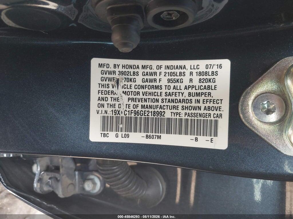 19XFC1F96GE218992 2016 HONDA CIVIC photo no. 9