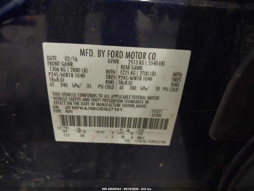 2FMPK4J98GBB27161 2016 FORD EDGE photo no. 9
