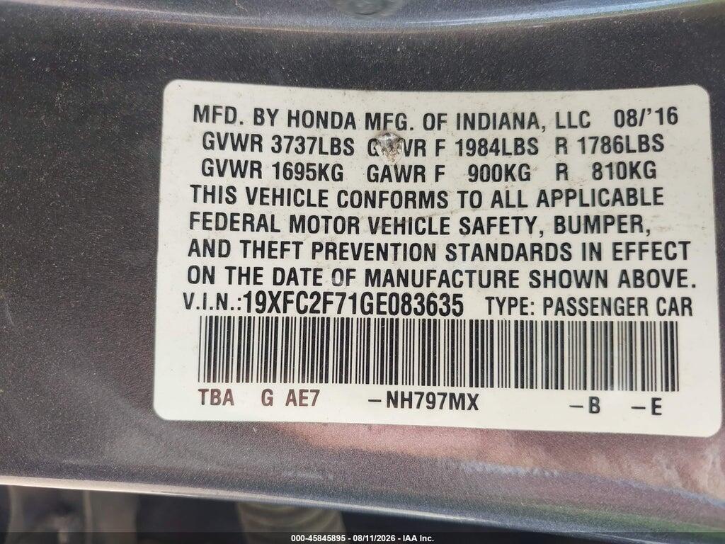 19XFC2F71GE083635 2016 HONDA CIVIC photo no. 9