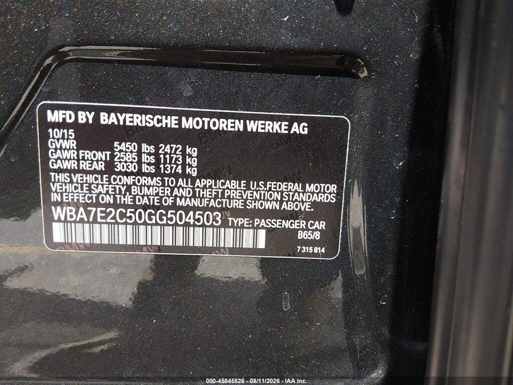 WBA7E2C50GG504503 2016 BMW 740I photo no. 9