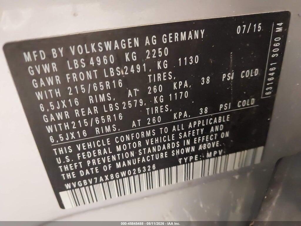 WVGBV7AX8GW025326 2016 VOLKSWAGEN TIGUAN photo no. 9