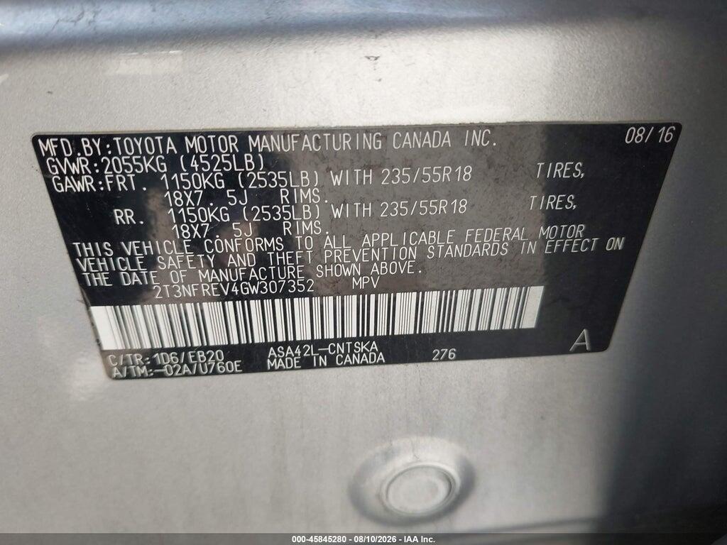 2T3NFREV4GW307352 2016 TOYOTA RAV4 photo no. 9