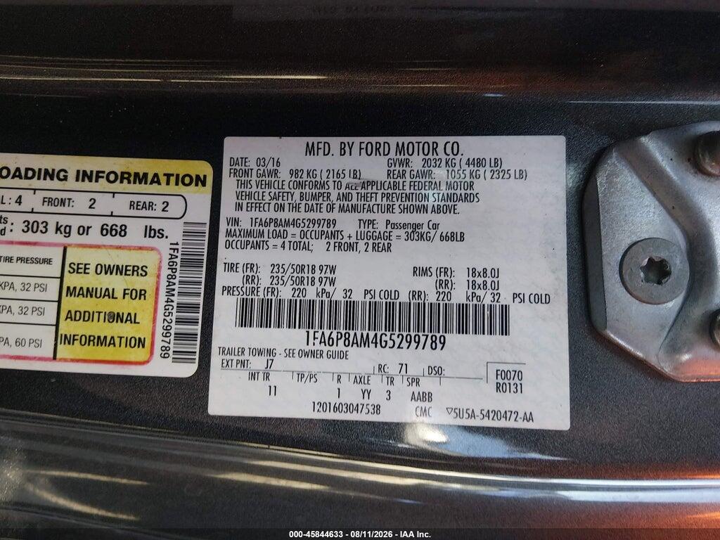 1FA6P8AM4G5299789 2016 FORD MUSTANG photo no. 9