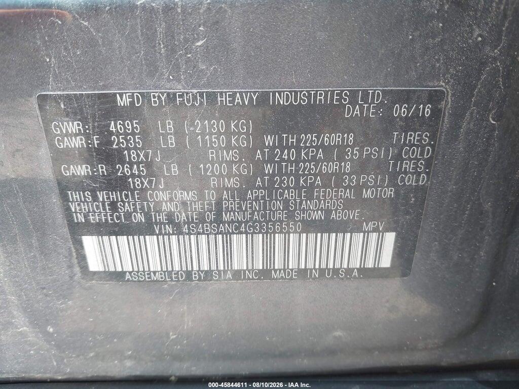 4S4BSANC4G3356550 2016 SUBARU OUTBACK photo no. 9