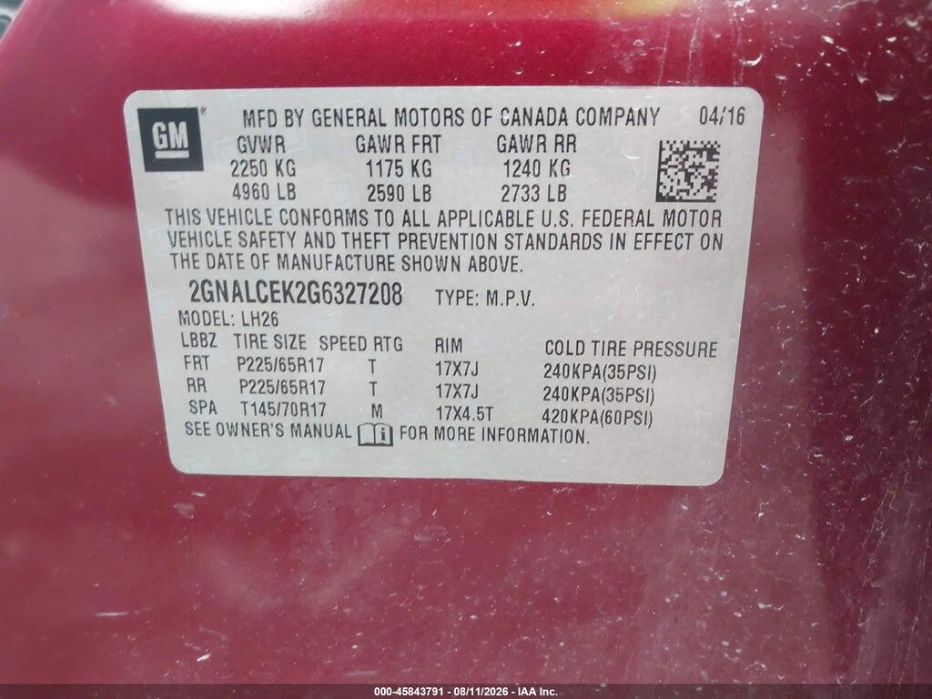 2GNALCEK2G6327208 2016 CHEVROLET EQUINOX photo no. 9