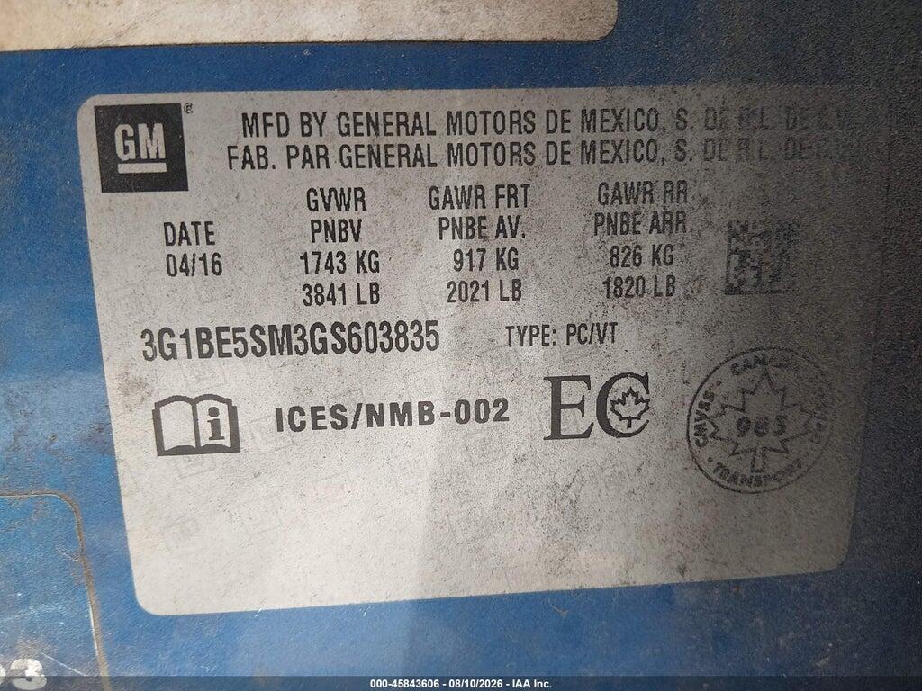 3G1BE5SM3GS603835 2016 CHEVROLET CRUZE photo no. 9