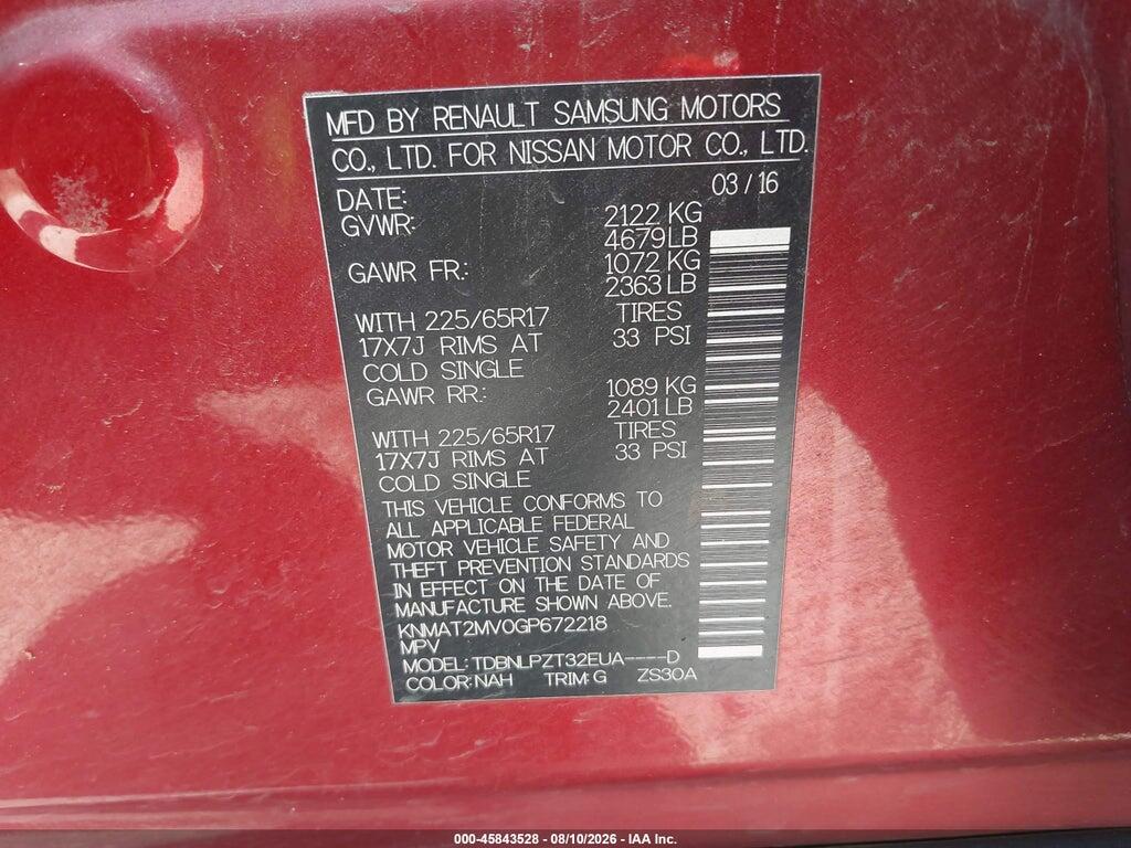 KNMAT2MV0GP672218 2016 NISSAN ROGUE photo no. 9