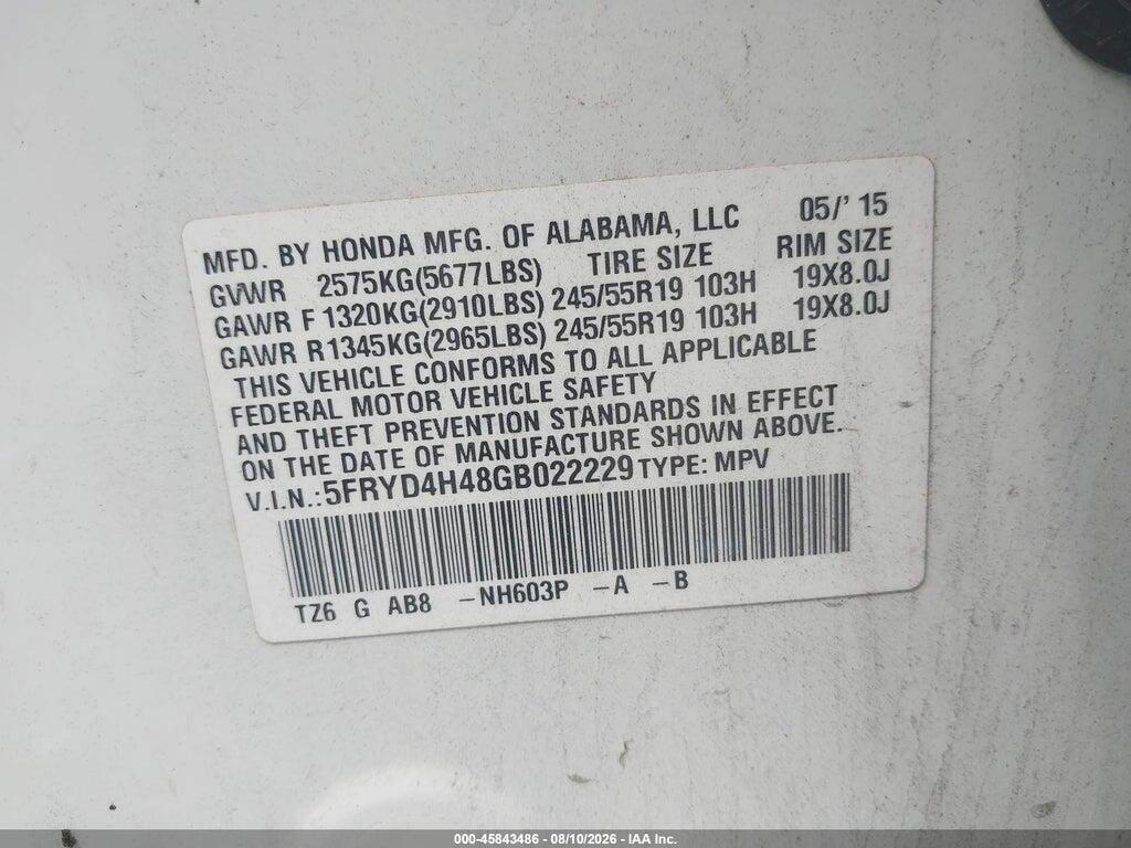 5FRYD4H48GB022229 2016 ACURA MDX photo no. 9