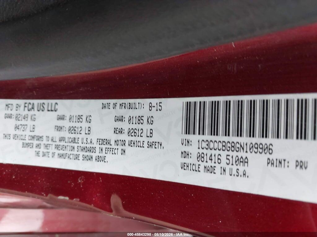 1C3CCCBG8GN109906 2016 CHRYSLER 200 photo no. 9