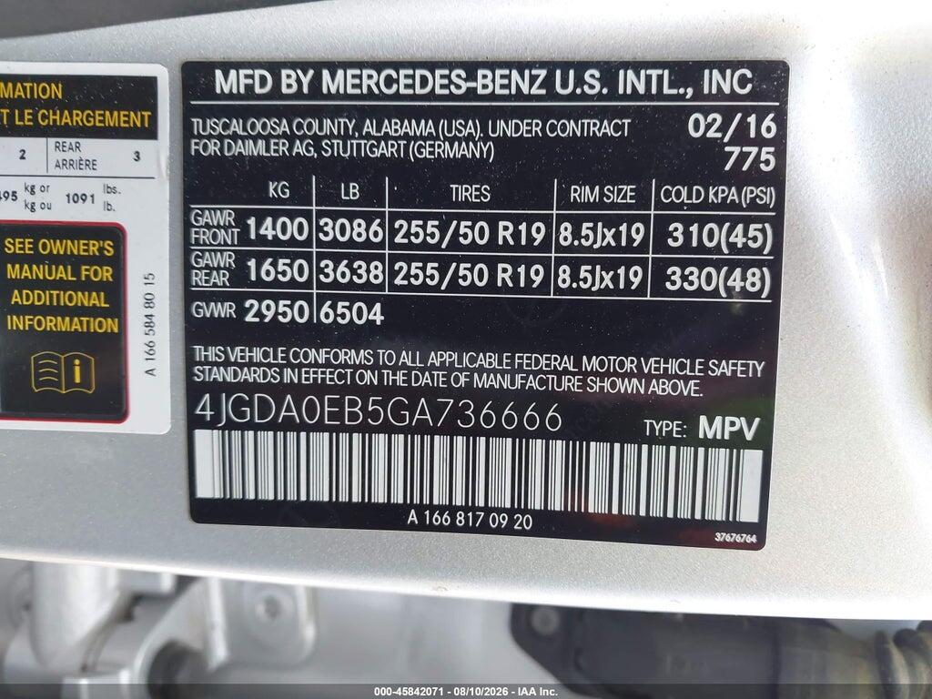 4JGDA0EB5GA736666 2016 MERCEDES-BENZ GLE 300D photo no. 9