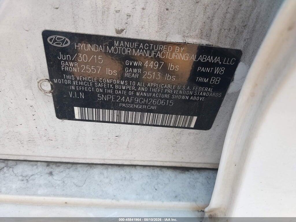 5NPE24AF9GH260615 2016 HYUNDAI SONATA photo no. 9