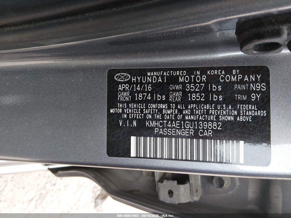KMHCT4AE1GU139882 2016 HYUNDAI ACCENT photo no. 9