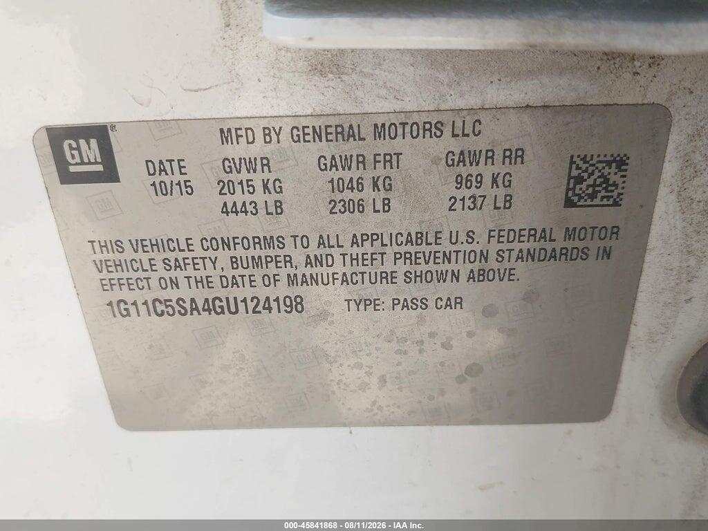 1G11C5SA4GU124198 2016 CHEVROLET MALIBU LIMITED photo no. 9
