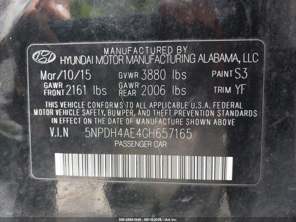 5NPDH4AE4GH657165 2016 HYUNDAI ELANTRA photo no. 9