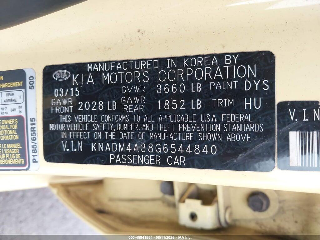 KNADM4A38G6544840 2016 KIA RIO photo no. 9