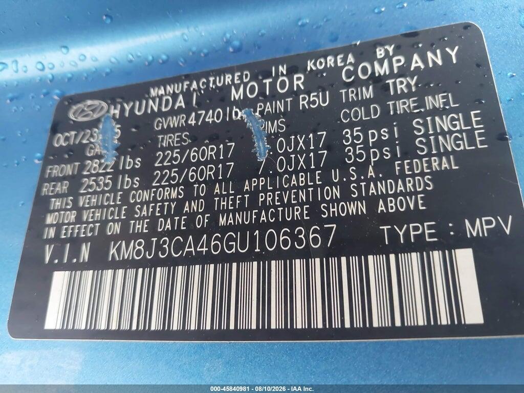 KM8J3CA46GU106367 2016 HYUNDAI TUCSON photo no. 9