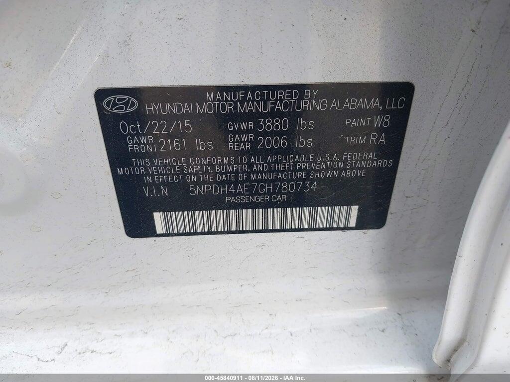 5NPDH4AE7GH780734 2016 HYUNDAI ELANTRA photo no. 9