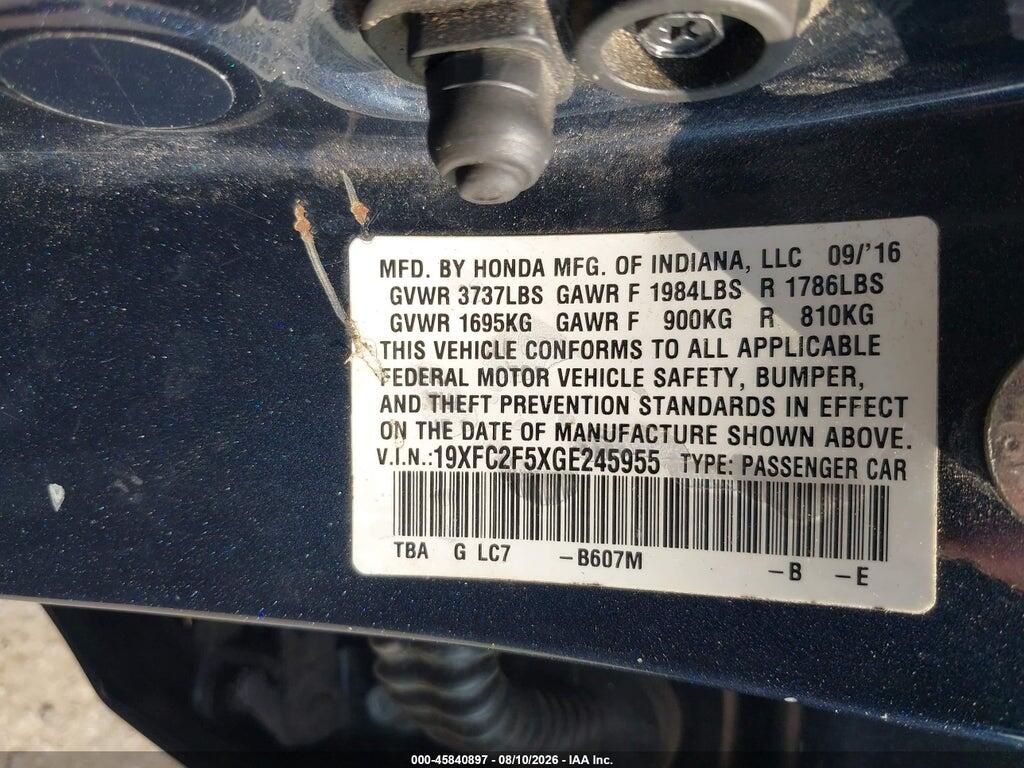 19XFC2F5XGE245955 2016 HONDA CIVIC photo no. 9