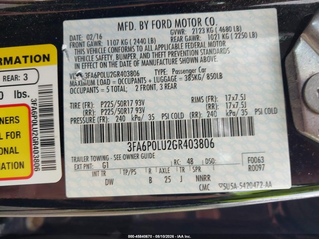 3FA6P0LU2GR403806 2016 FORD FUSION HYBRID photo no. 9