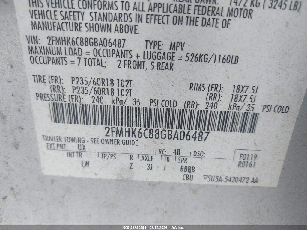2FMHK6C88GBA06487 2016 FORD FLEX photo no. 9