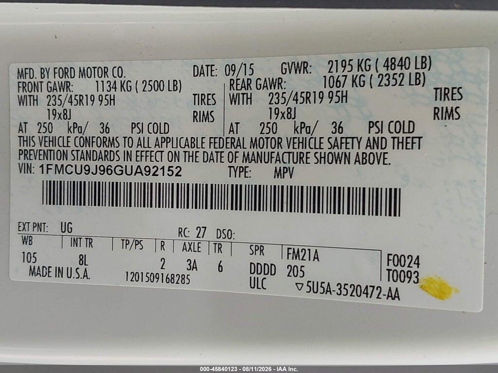 1FMCU9J96GUA92152 2016 FORD ESCAPE photo no. 9