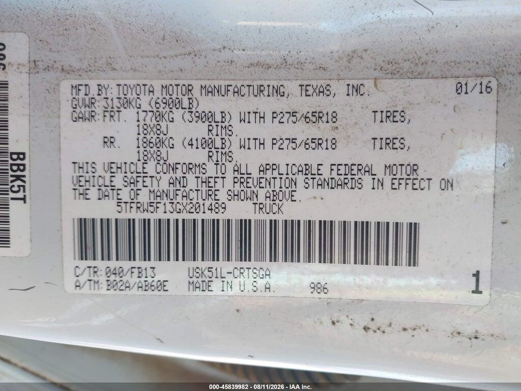 5TFRW5F13GX201489 2016 TOYOTA TUNDRA photo no. 9