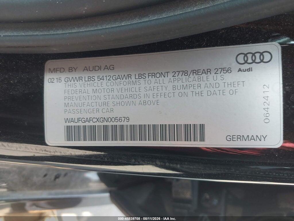 WAUFGAFCXGN005679 2016 AUDI A6 photo no. 9