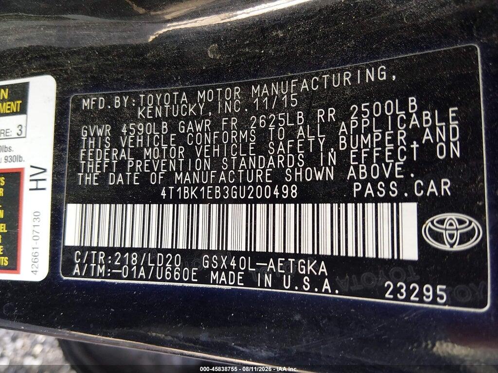 4T1BK1EB3GU200498 2016 TOYOTA AVALON photo no. 9