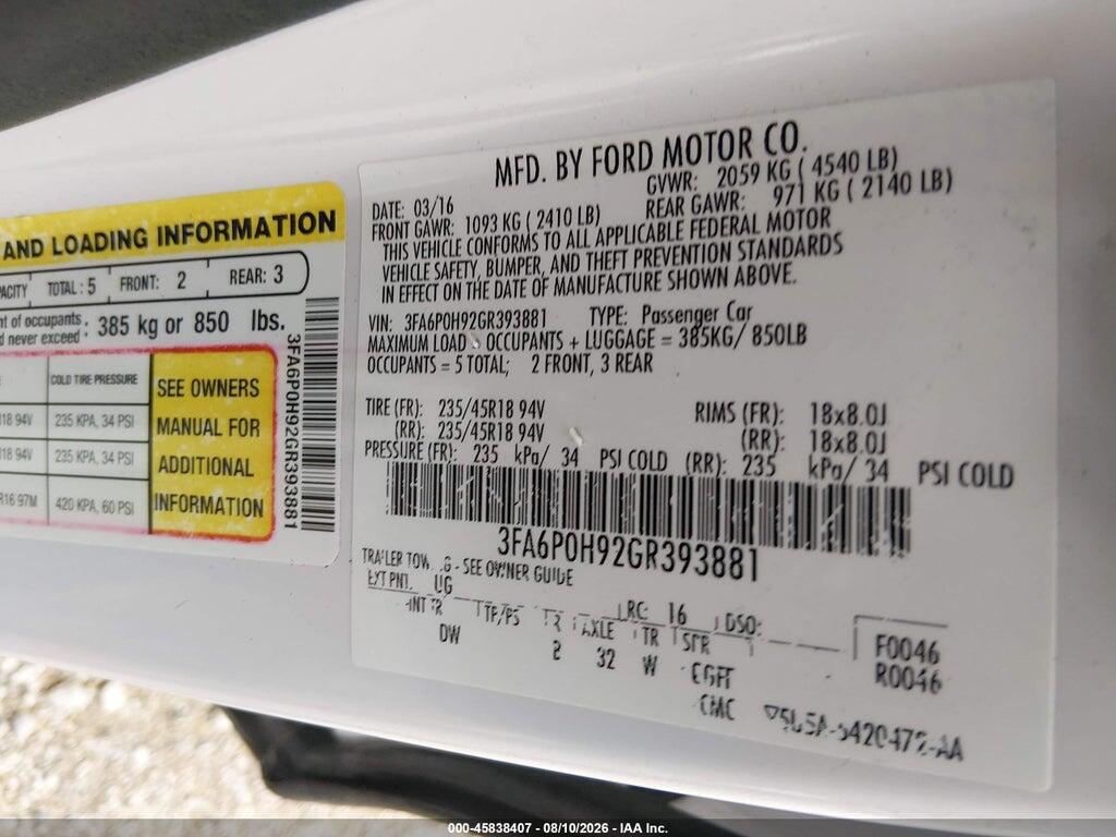 3FA6P0H92GR393881 2016 FORD FUSION photo no. 9