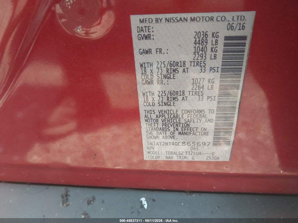 5N1AT2MT4GC865697 2016 NISSAN ROGUE photo no. 9
