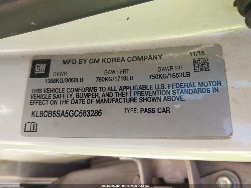 KL8CB6SA5GC563286 2016 CHEVROLET SPARK photo no. 9