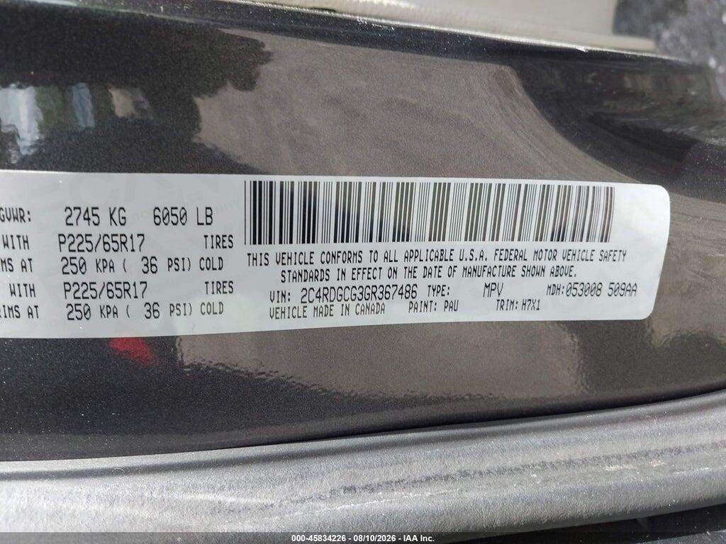 2C4RDGCG3GR367486 2016 DODGE GRAND CARAVAN photo no. 9