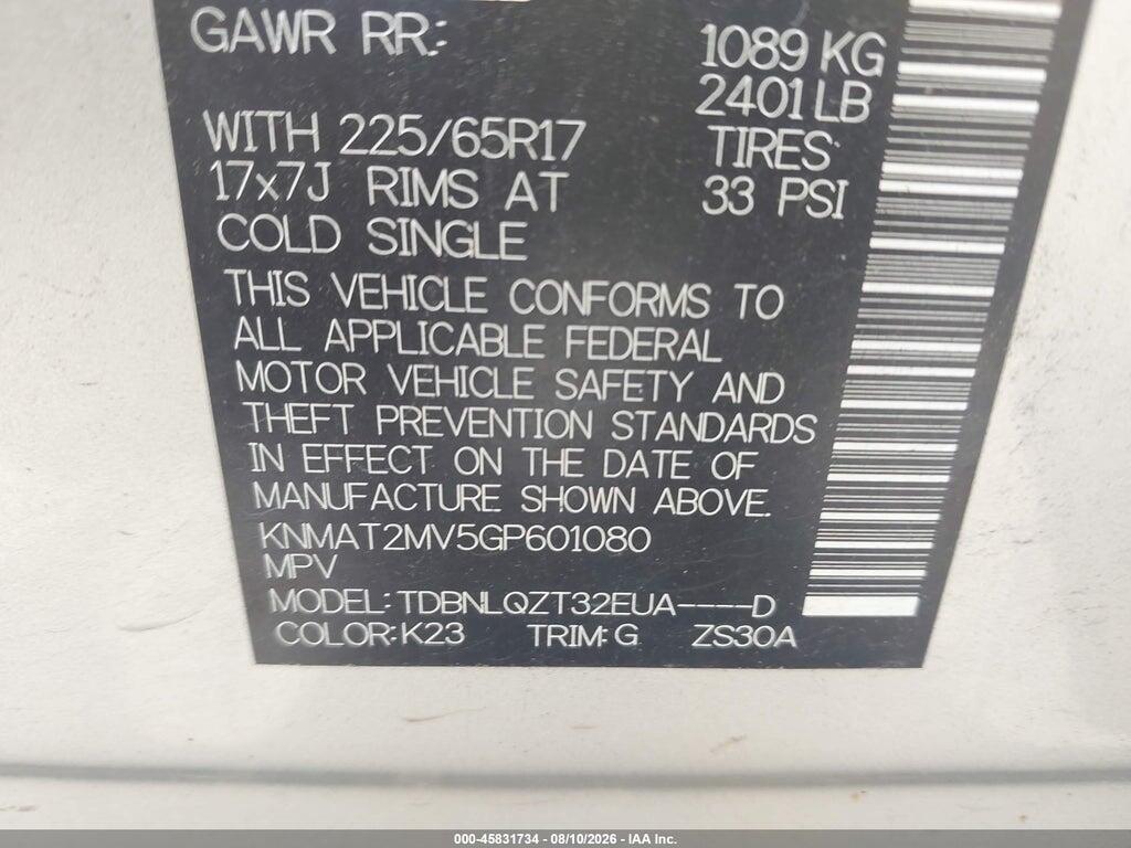 KNMAT2MV5GP601080 2016 NISSAN ROGUE photo no. 9