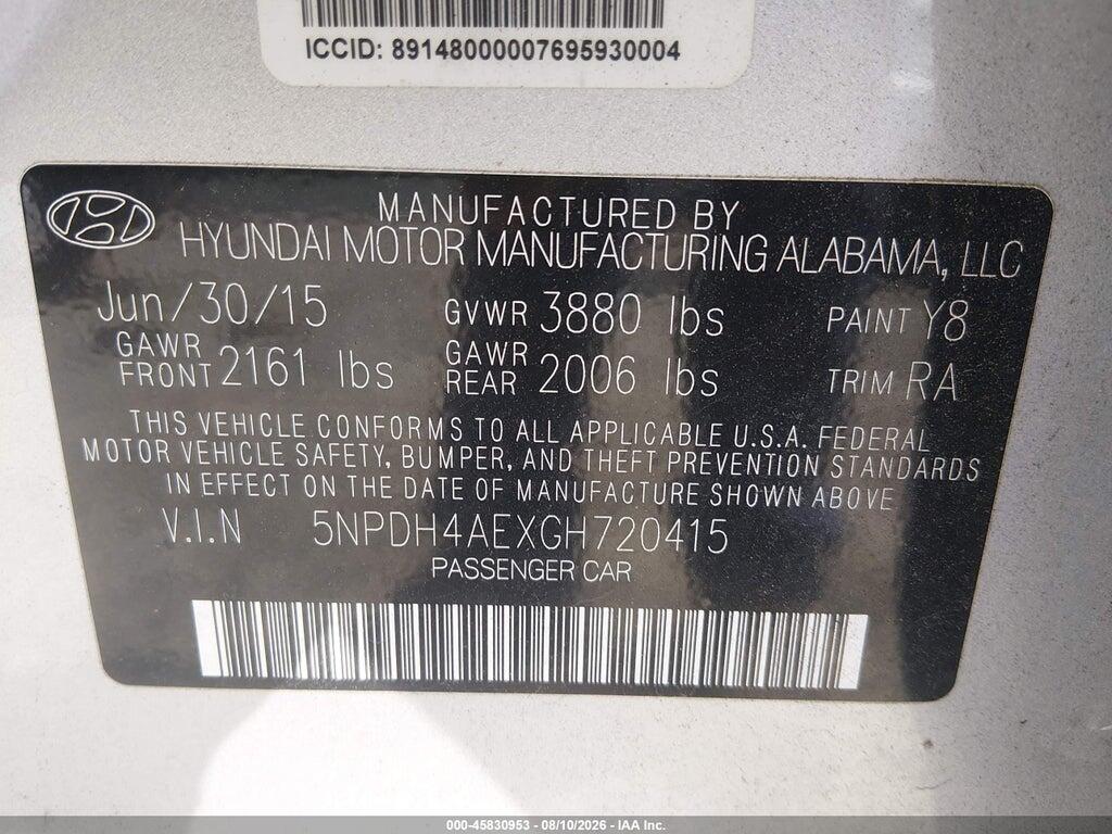 5NPDH4AEXGH720415 2016 HYUNDAI ELANTRA photo no. 9