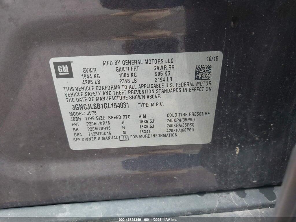 3GNCJLSB1GL154831 2016 CHEVROLET TRAX photo no. 9