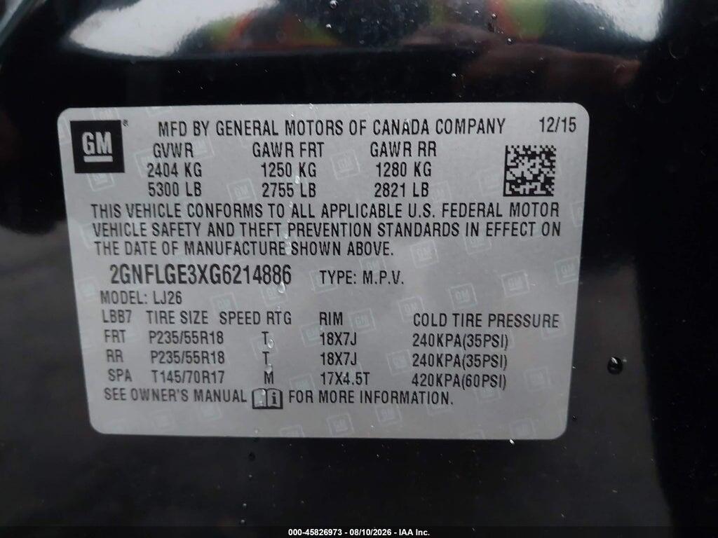 2GNFLGE3XG6214886 2016 CHEVROLET EQUINOX photo no. 9