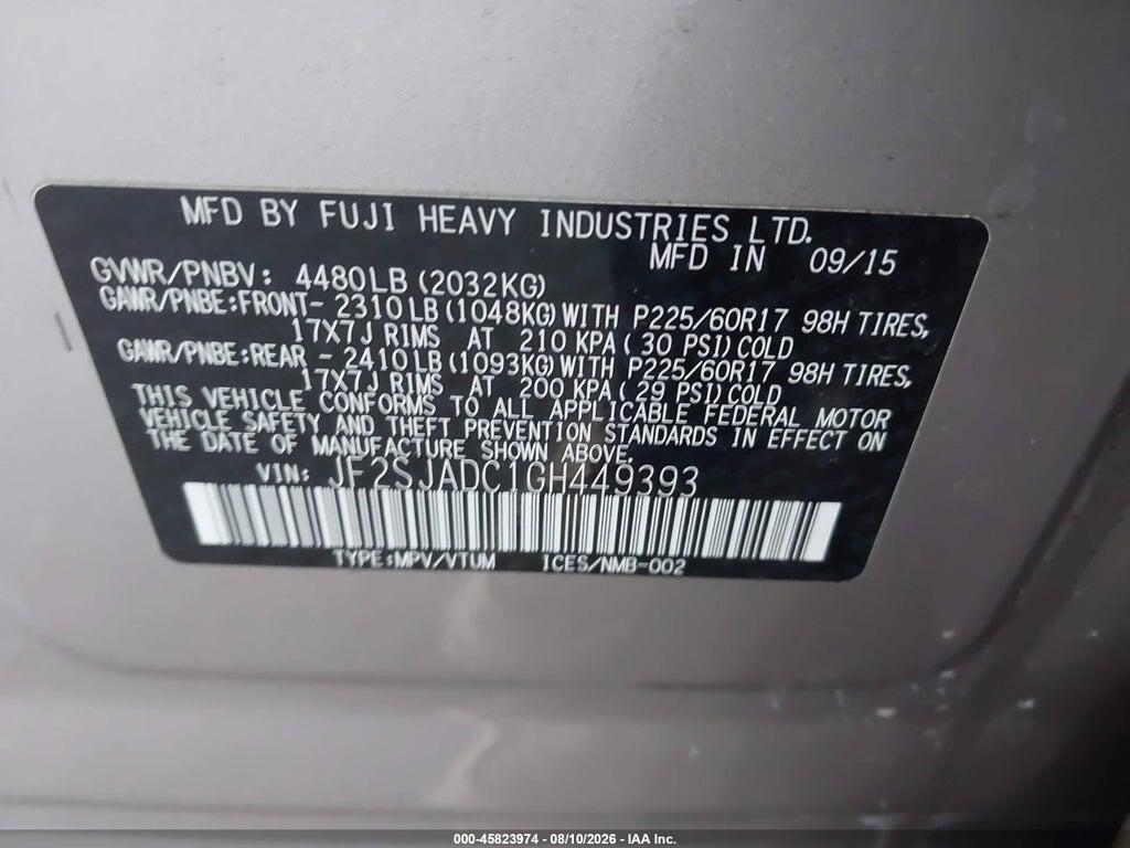 JF2SJADC1GH449393 2016 SUBARU FORESTER photo no. 9