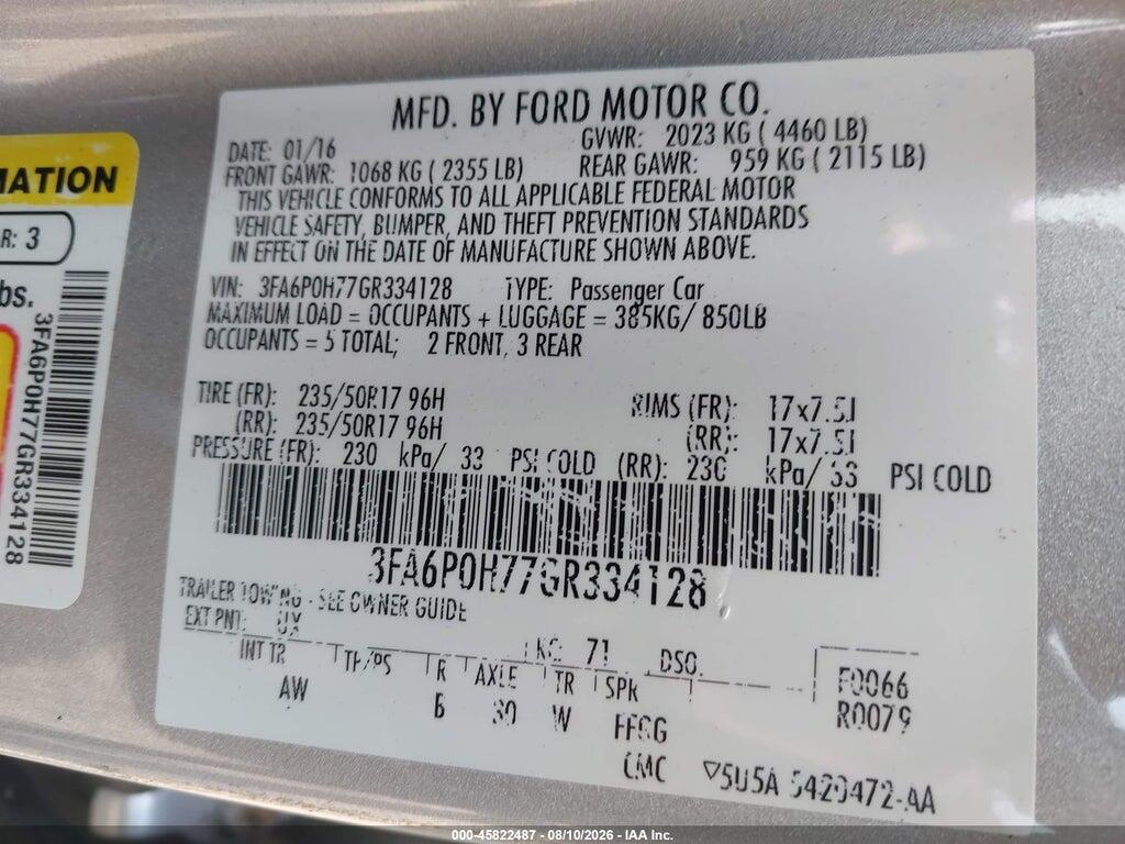 3FA6P0H77GR334128 2016 FORD FUSION photo no. 9