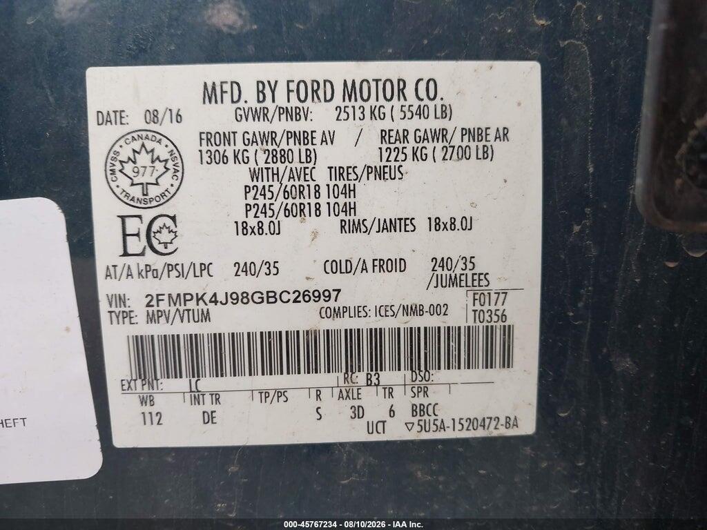 2FMPK4J98GBC26997 2016 FORD EDGE photo no. 9
