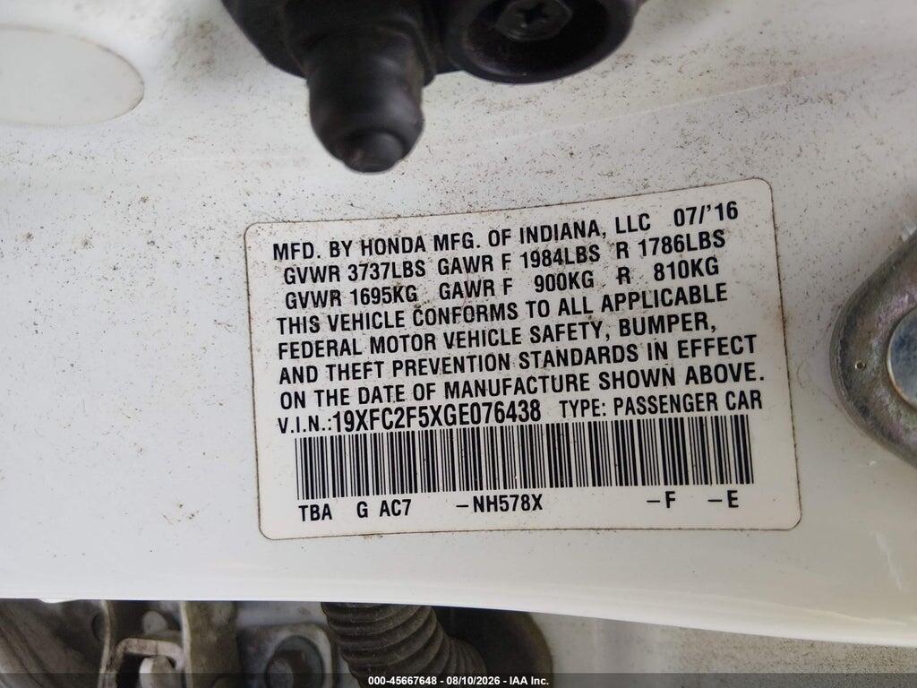 19XFC2F5XGE076438 2016 HONDA CIVIC photo no. 9