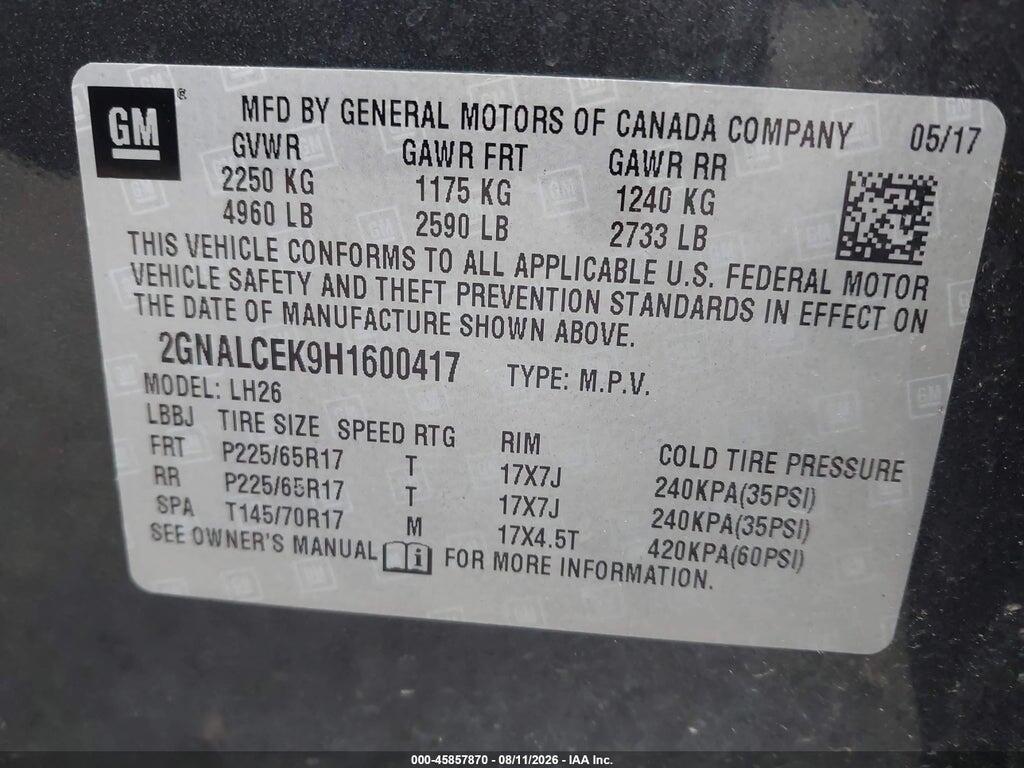 2GNALCEK9H1600417 2017 CHEVROLET EQUINOX photo no. 9