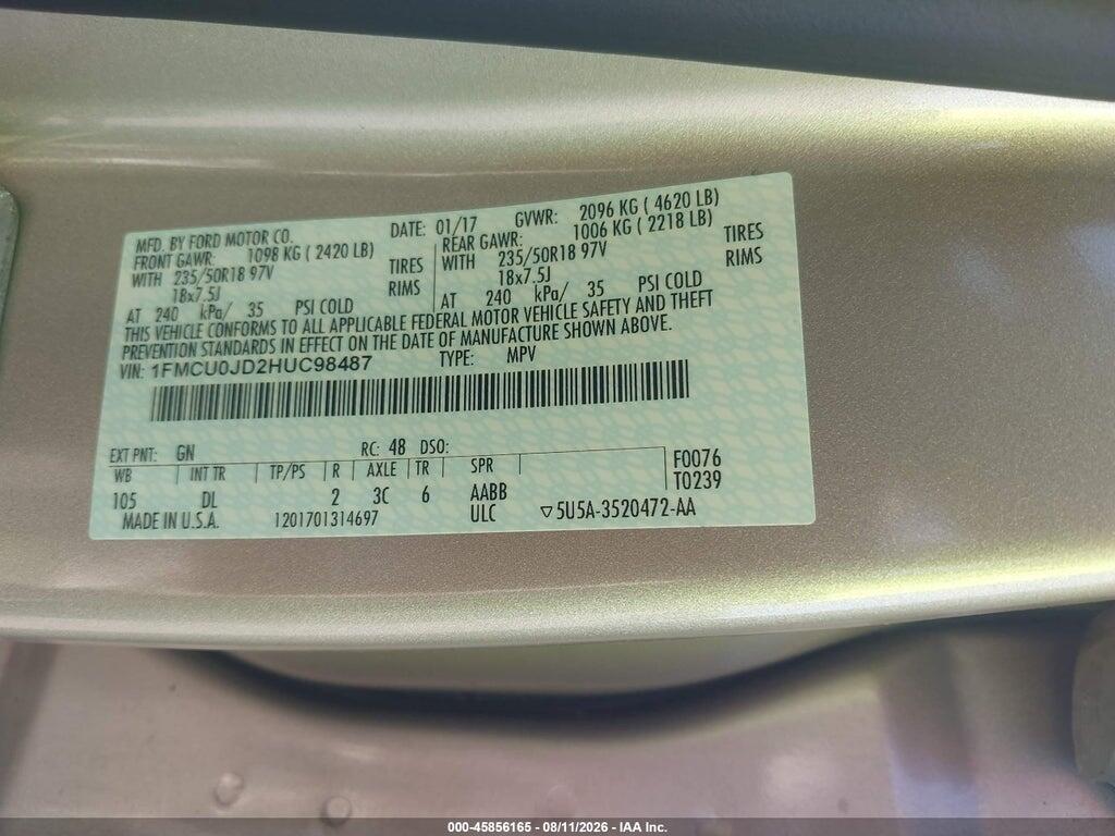 1FMCU0JD2HUC98487 2017 FORD ESCAPE photo no. 9