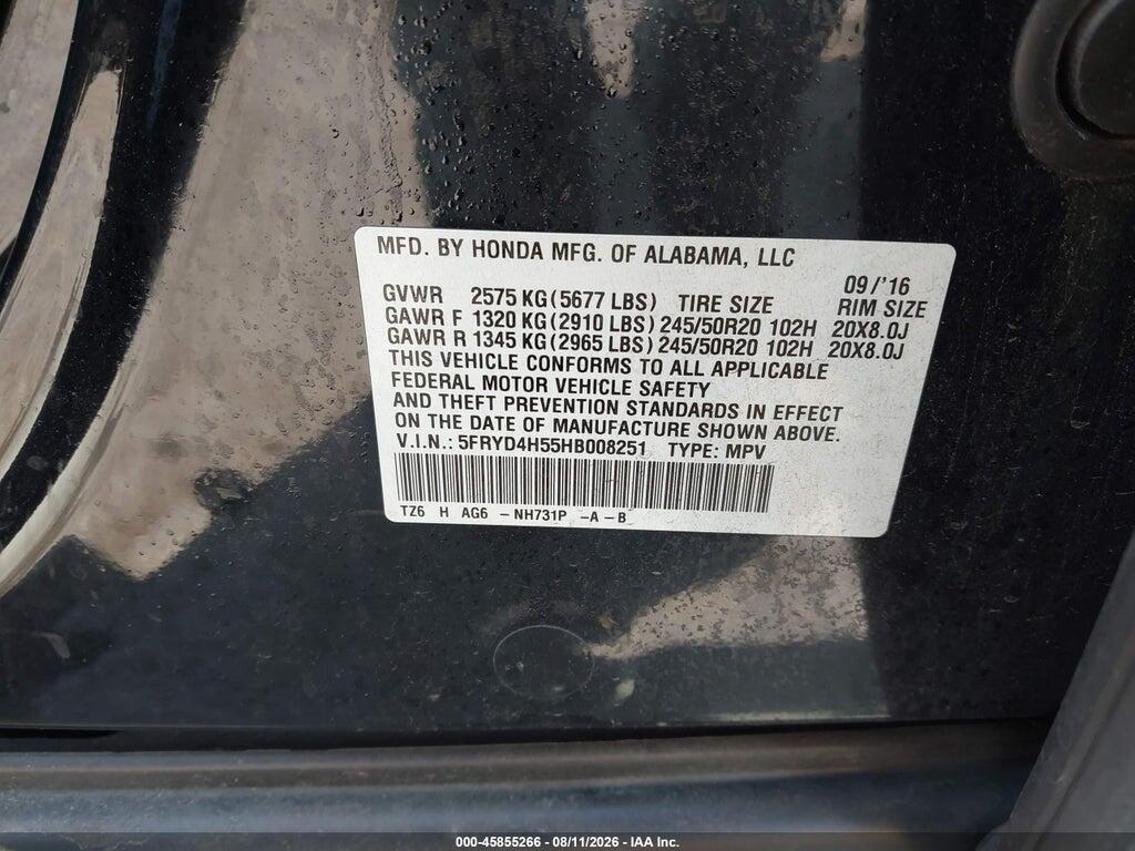 5FRYD4H55HB008251 2017 ACURA MDX photo no. 9