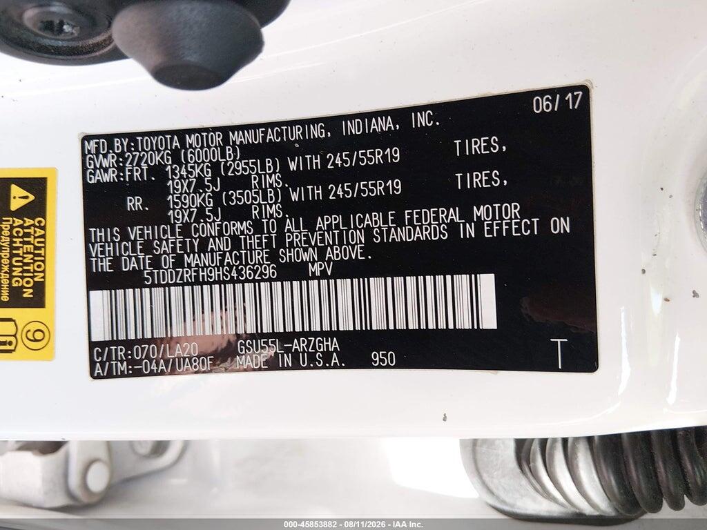 5TDDZRFH9HS436296 2017 TOYOTA HIGHLANDER photo no. 9