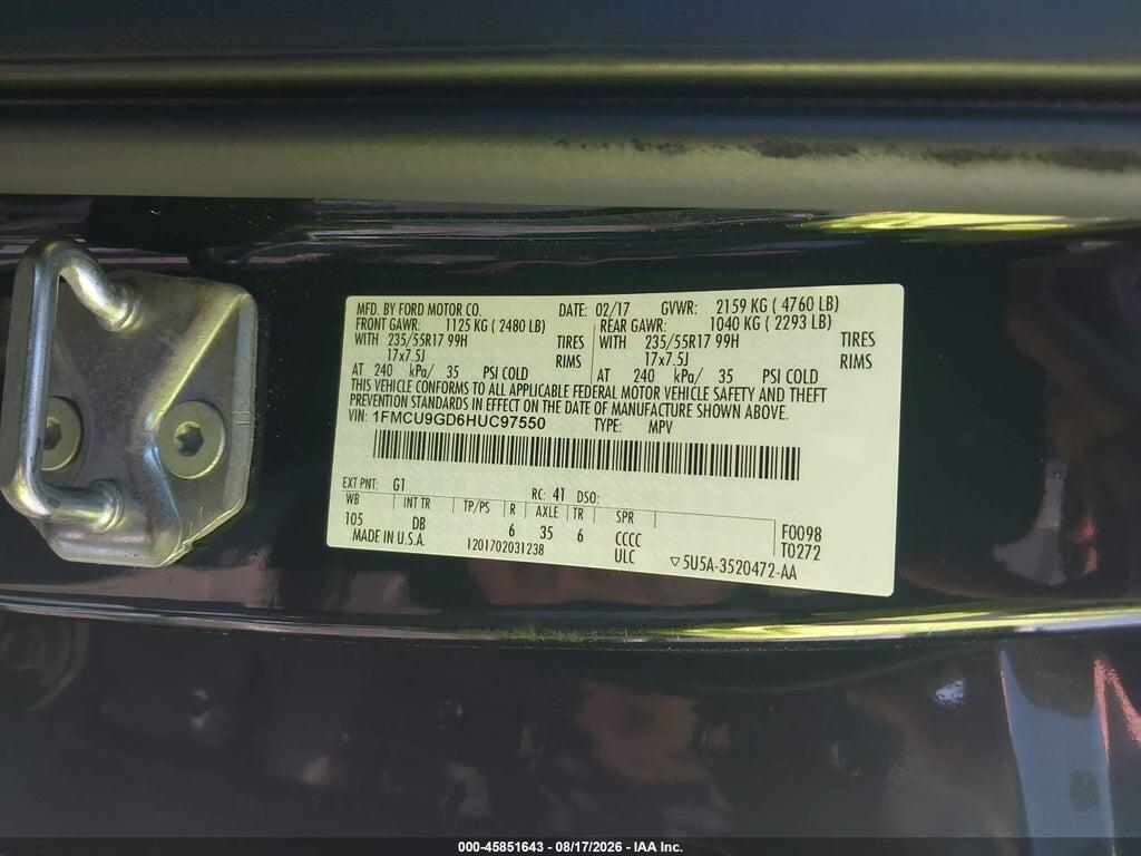 1FMCU9GD6HUC97550 2017 FORD ESCAPE photo no. 9
