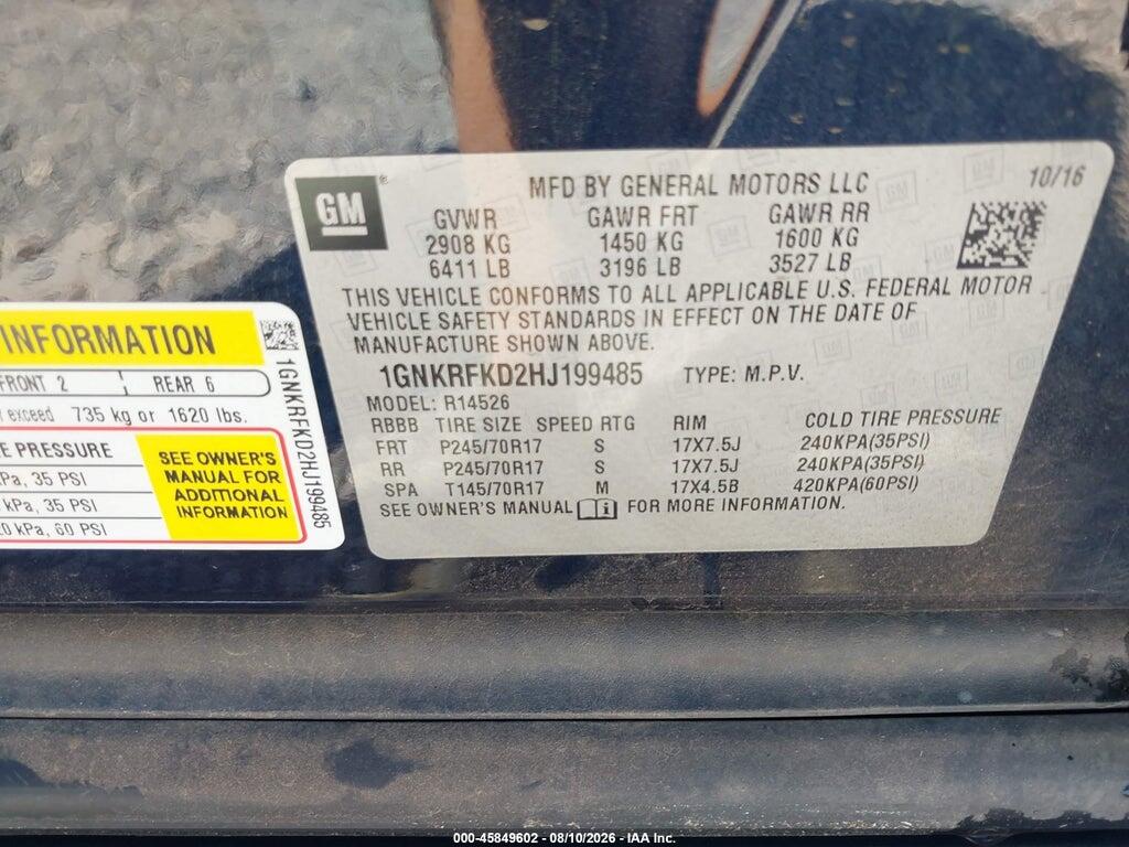 1GNKRFKD2HJ199485 2017 CHEVROLET TRAVERSE photo no. 9
