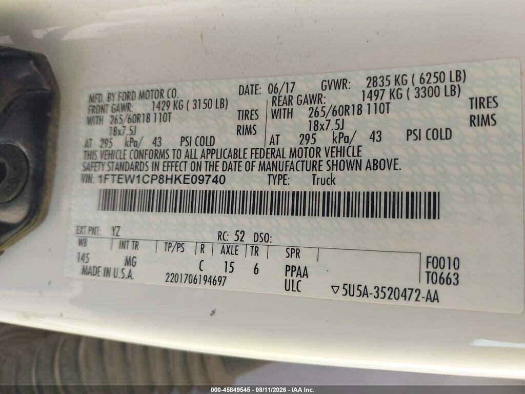 1FTEW1CP8HKE09740 2017 FORD F-150 photo no. 9