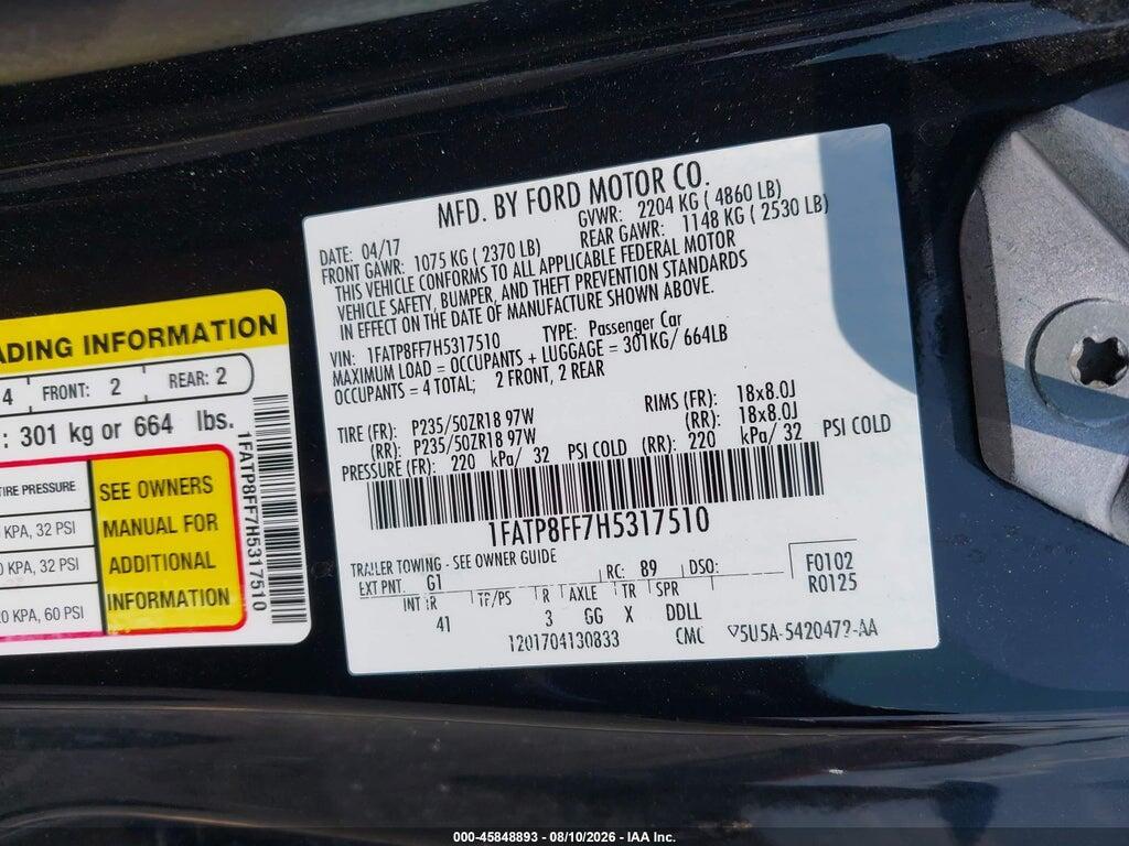 1FATP8FF7H5317510 2017 FORD MUSTANG photo no. 9