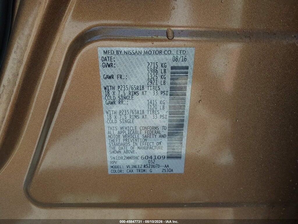 5N1DR2MM8HC604109 2017 NISSAN PATHFINDER photo no. 9