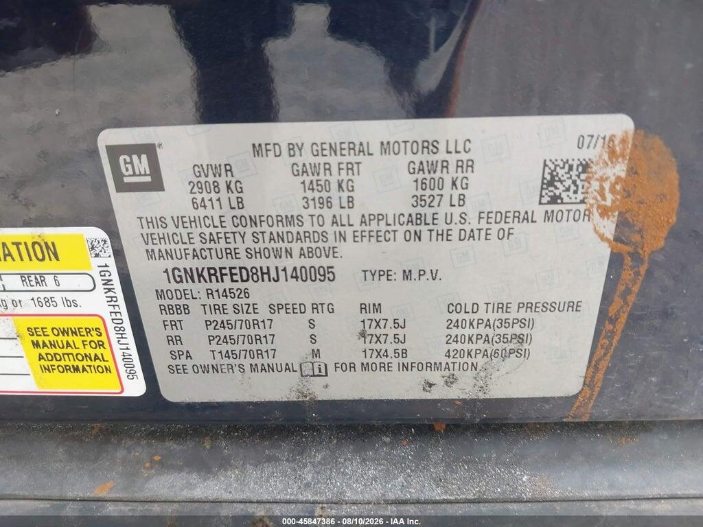 1GNKRFED8HJ140095 2017 CHEVROLET TRAVERSE photo no. 9